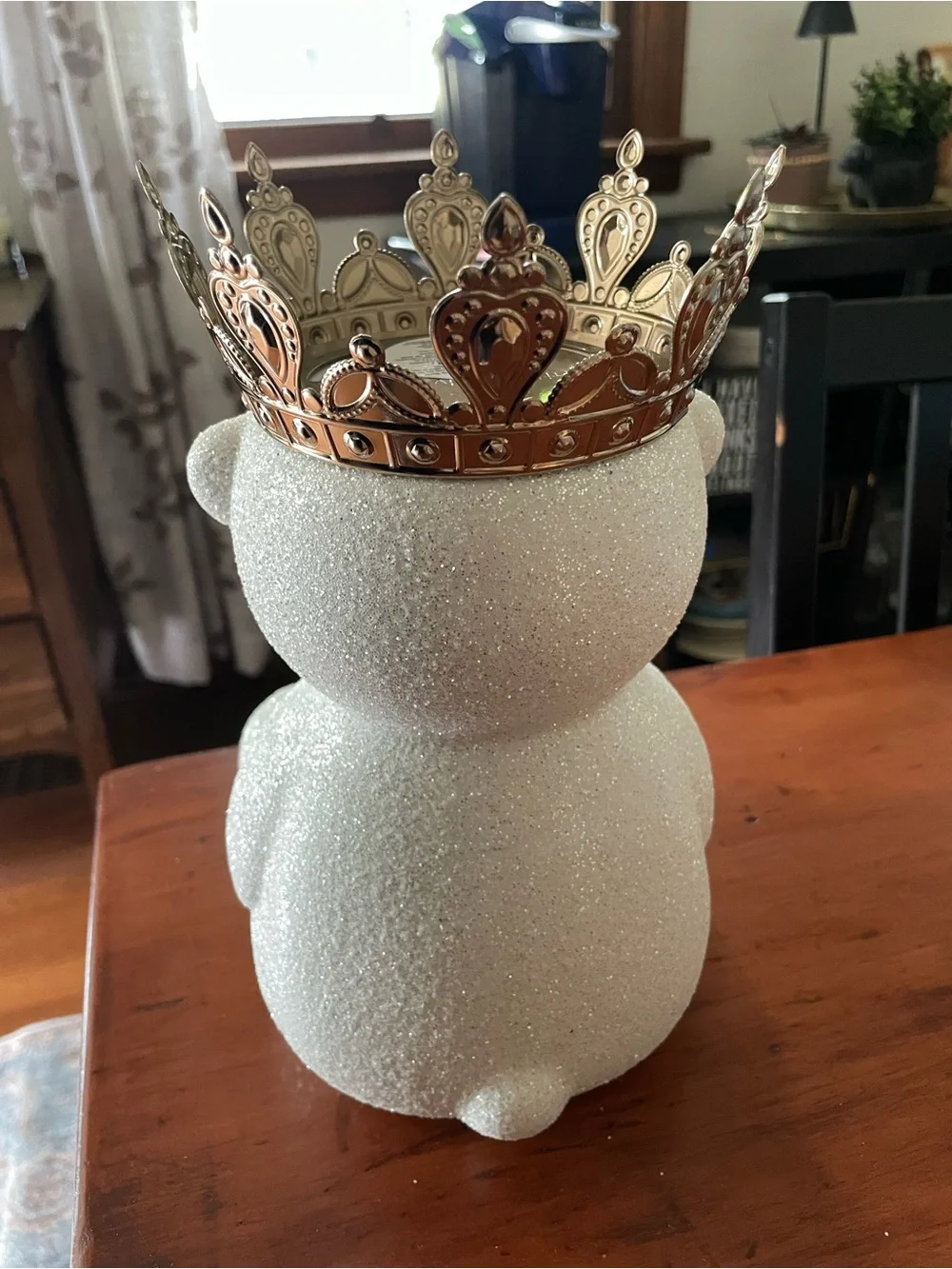 Bath & Body Works White Glitter Bear with Gold Crown Candle Holder - Picture 2 of 3